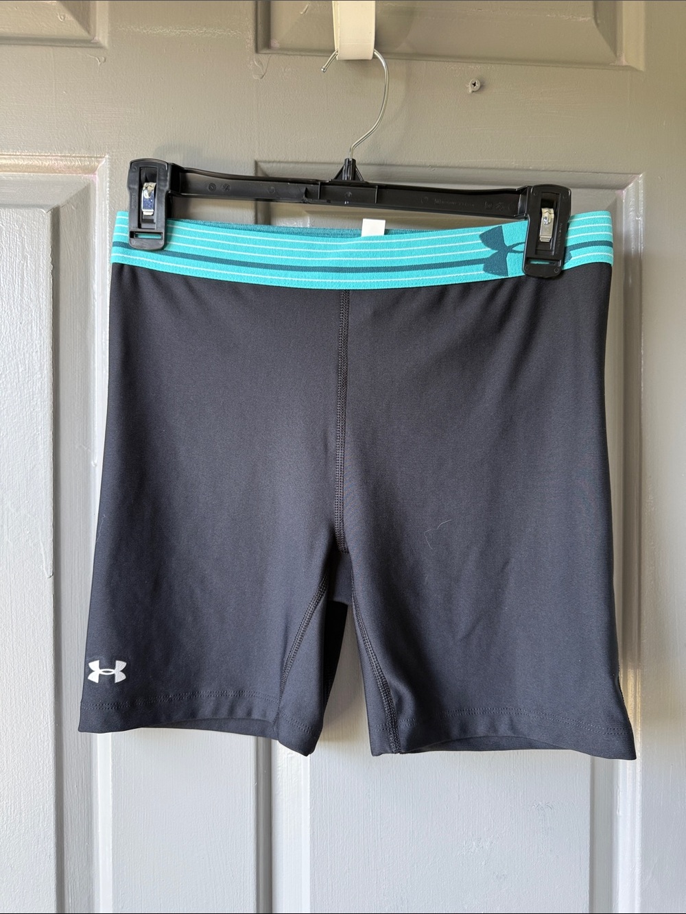 Under Armour Black Compression Shorts with Teal Waistband